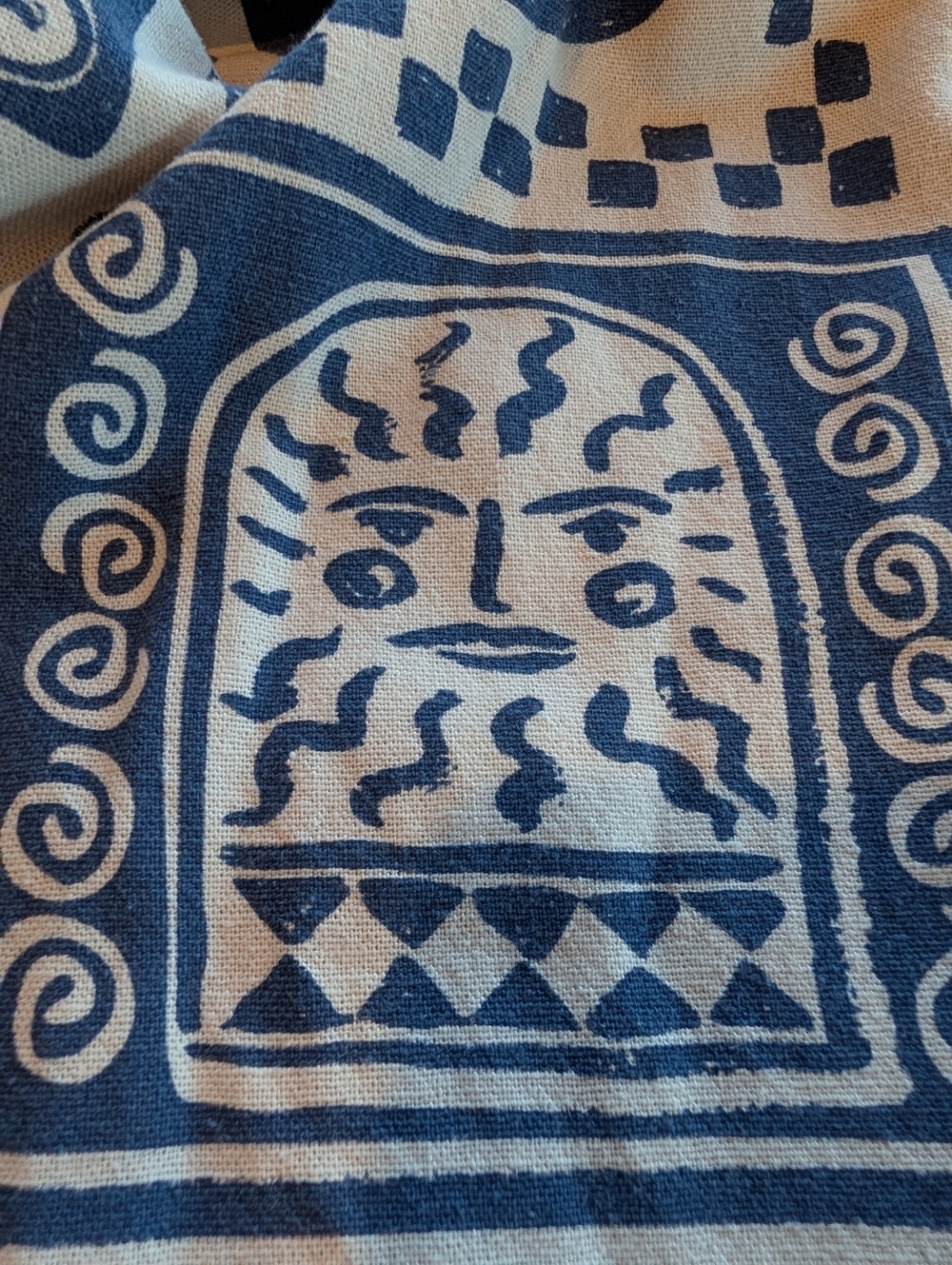 Blue & White Printed Linen Pull On Pants - Blue Bandana Geo Sardines Fish - Picture 5 of 11
